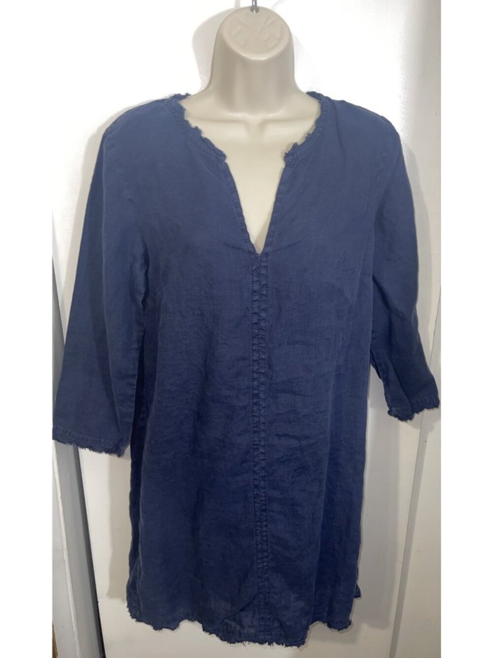 MICHAEL STARS Women's Size Medium Navy Blue Linen Long Sleeve Shift Mini Dress